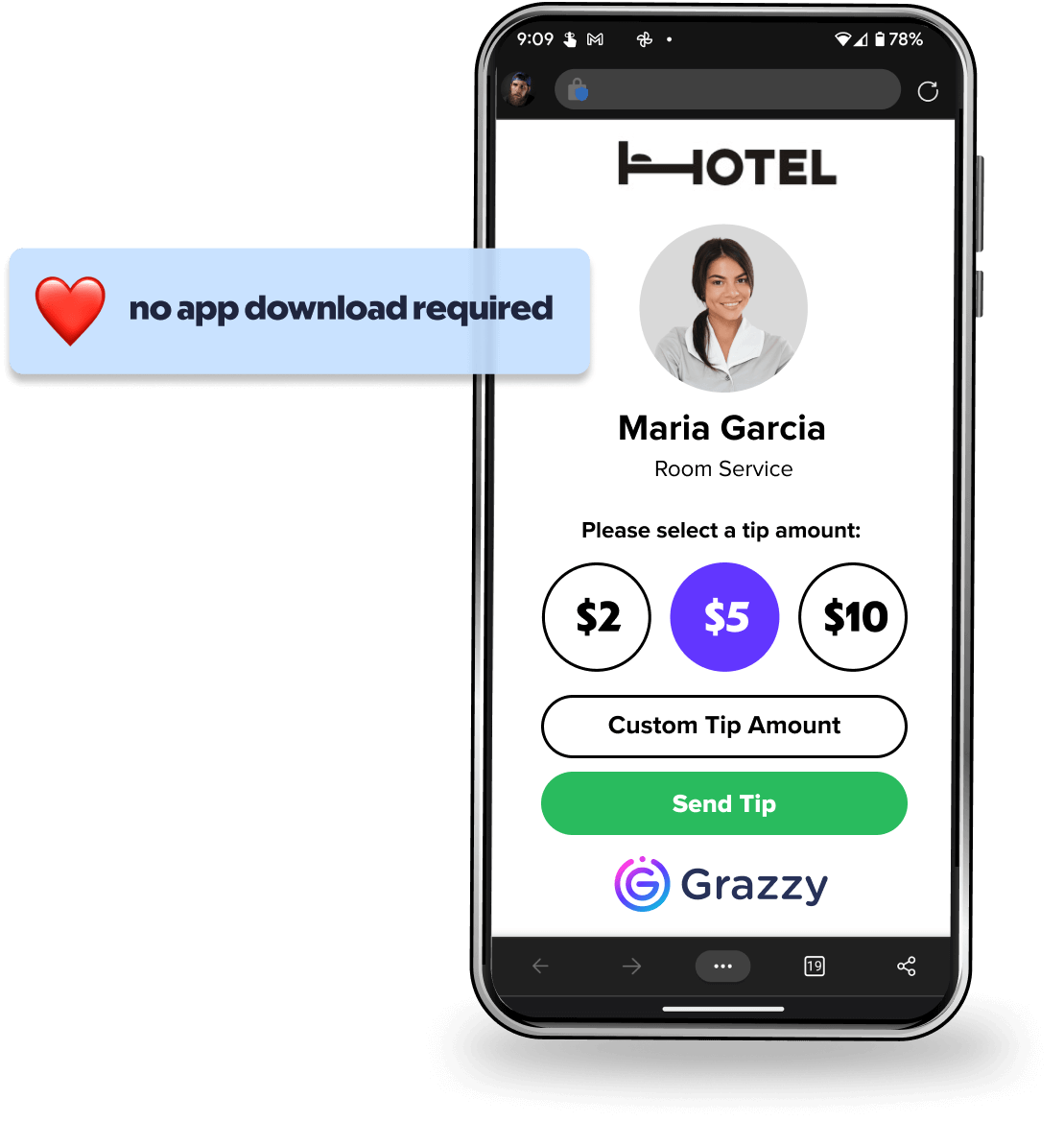 Grazzy cashless digital tipping on mobile with no app required